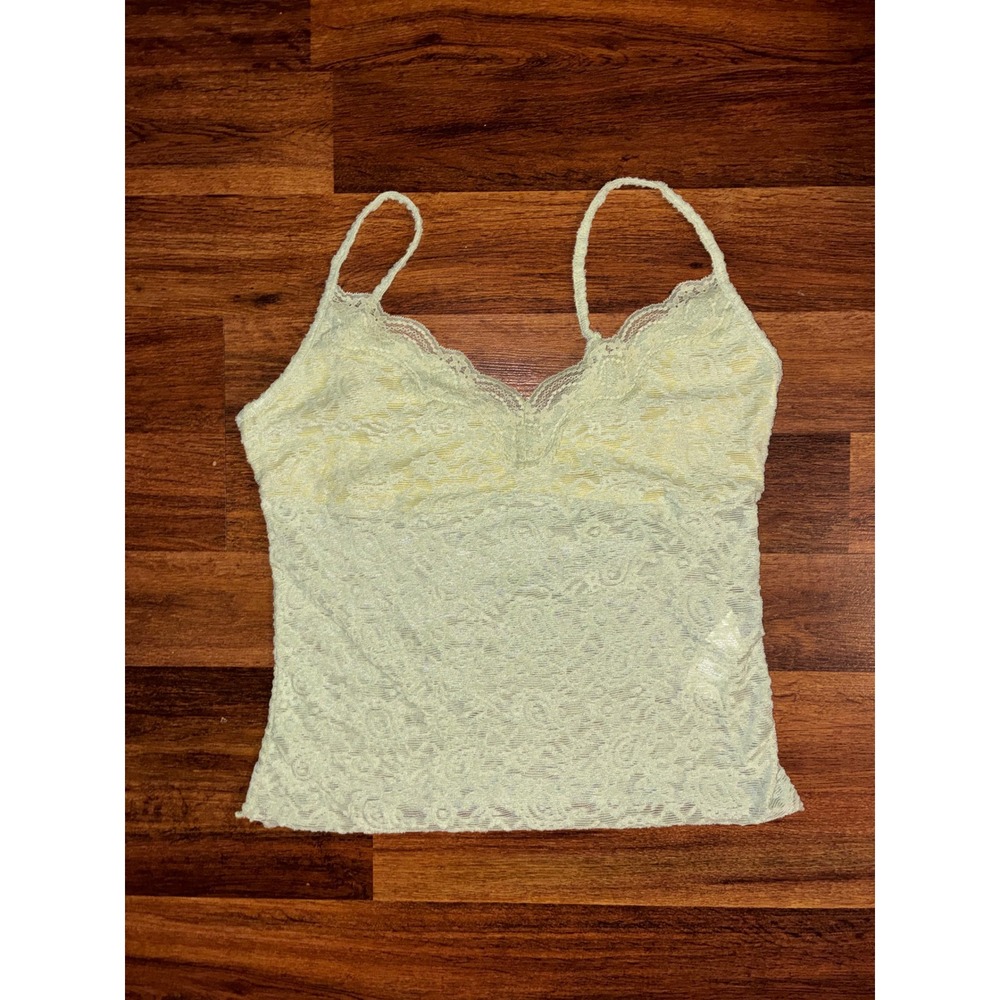 Pale Green Floral Lace Camisole V-Neck Spaghetti Strap Tank Top Lined Bust